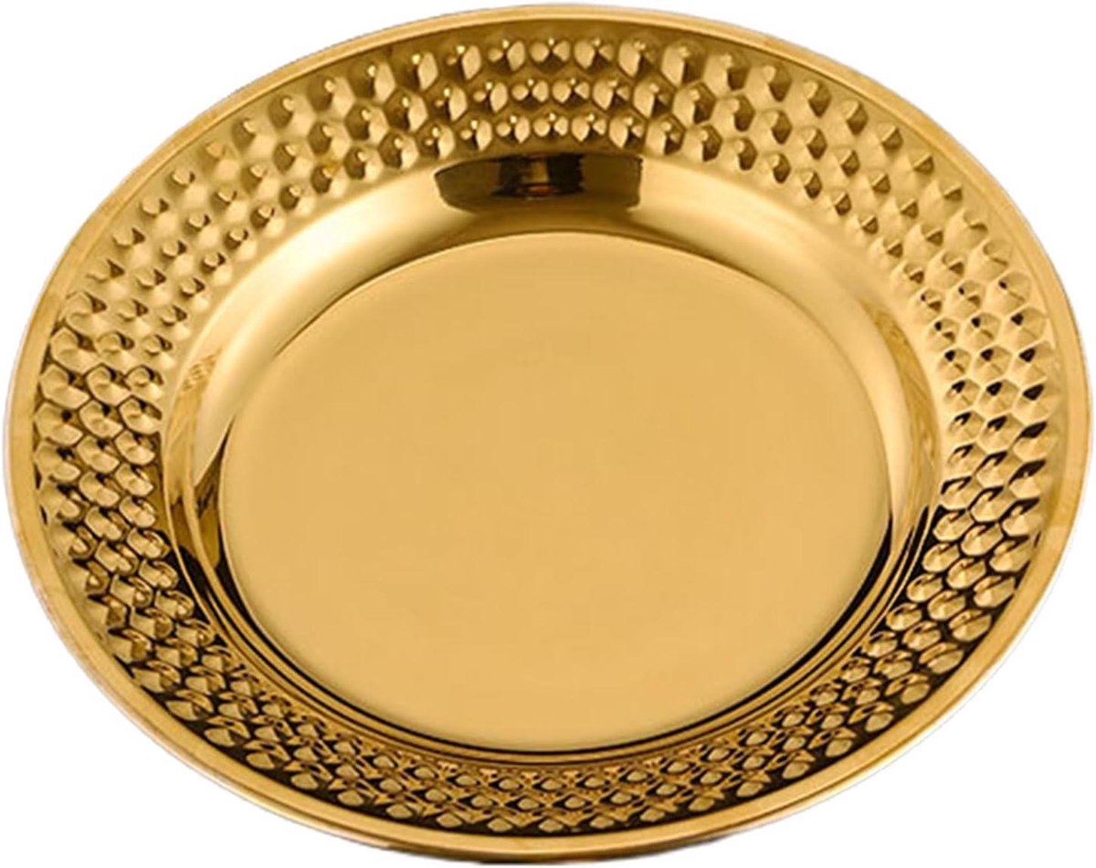 Roestvrijstalen Plaat - Diner Bord - Feestelijk Dineren - Gehamerd Ontwerp - 9.4 Inch - Goud