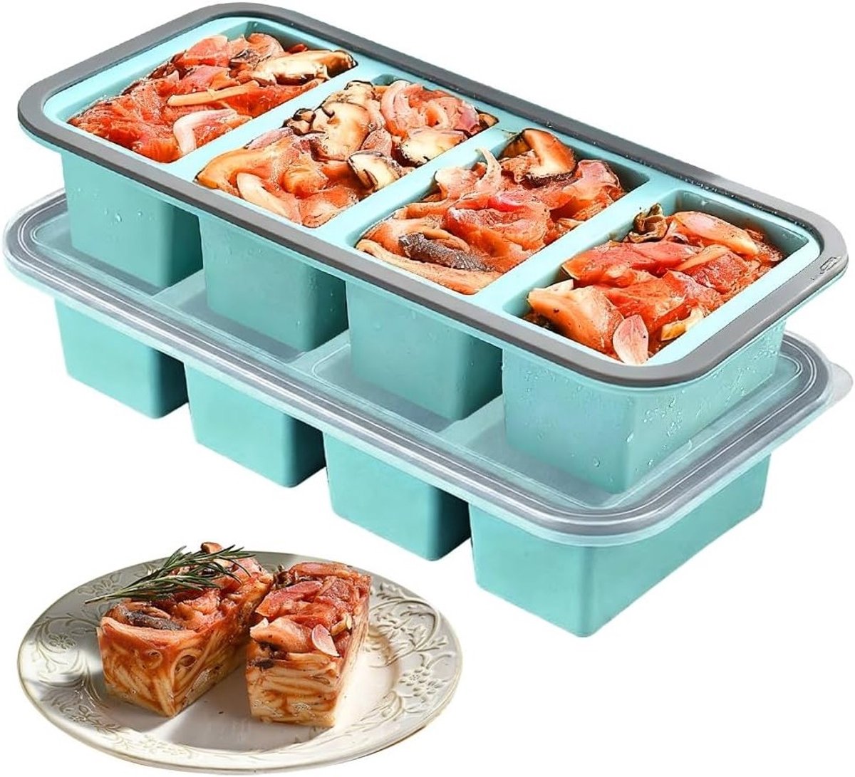 2 Stuks 250ml Silicone IJsblokjesvorm met Deksel, Stapelbare Container voor Soep, Bouillon en Sauzen, Perfect voor Vriezer en IJsblokjes
