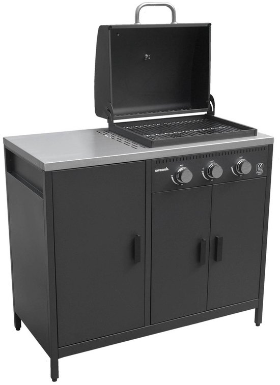 sweeek - Gasbarbecue met 3 branders, 3 deuren en 2 opbergruimtes 100 x 58,5 x 138,5cm - naxos van Sweeek — afbeelding 2