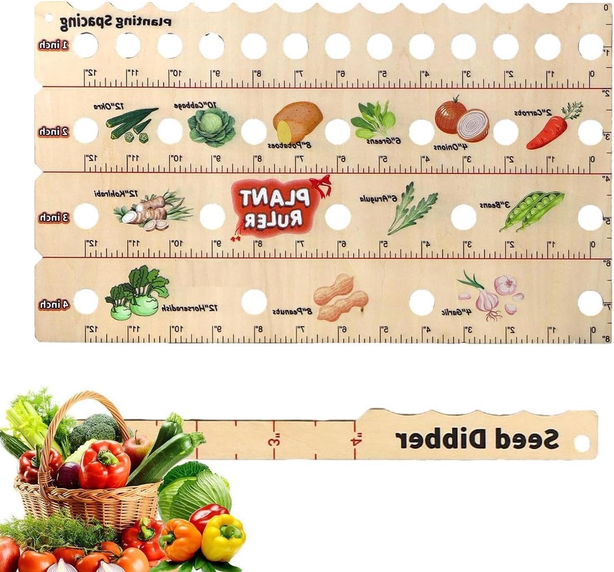 Plantliniaal en Dibber - Houten Tuingereedschap - Nauwkeurig Planten - Verstelbare Afstand - 35 x 20 cm - Houtkleur