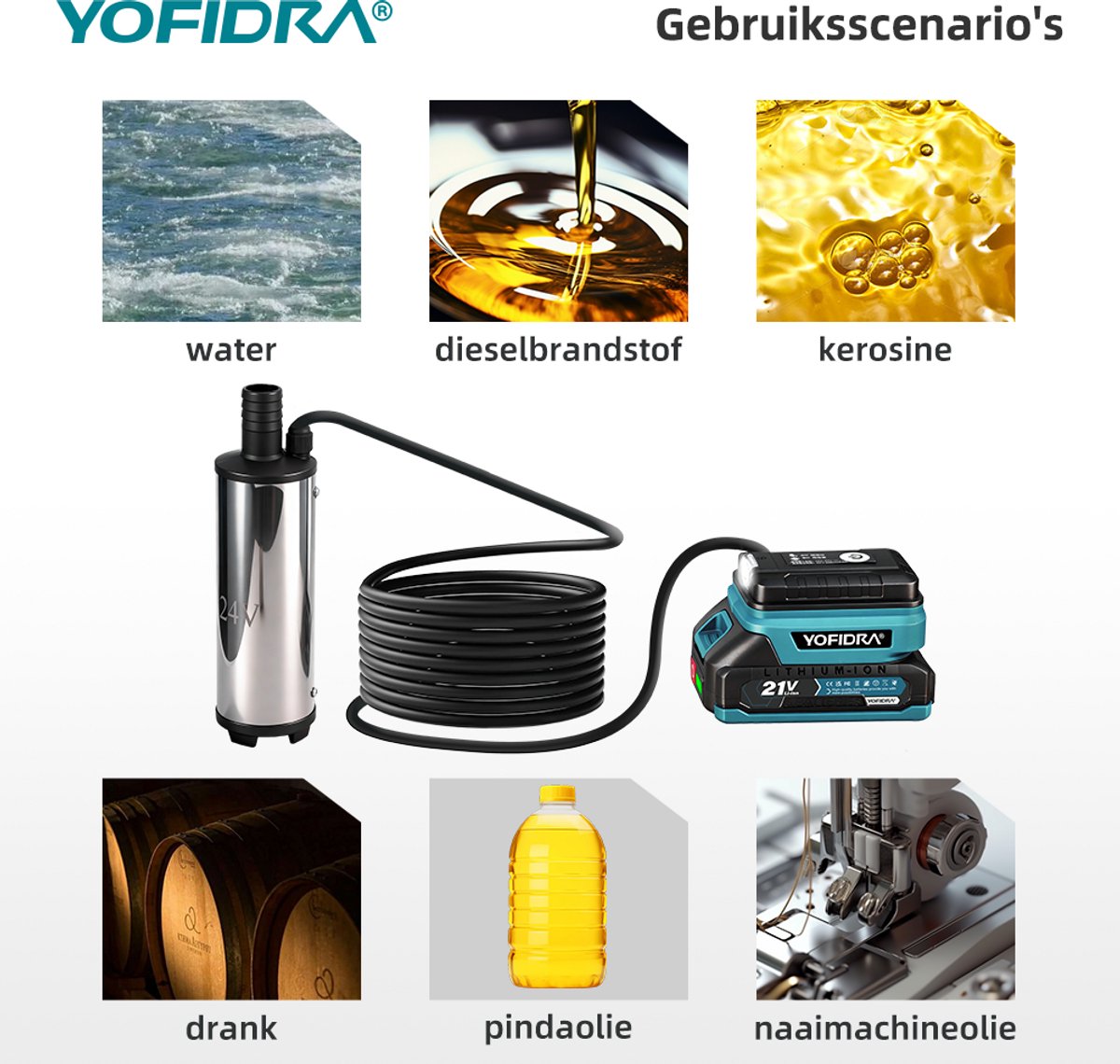 Yofidra Accu Waterpomp - Draagbare Waterpomp - Draagbare Zuigpomp - mit 2x Accu’s - Compact - voor zwembad, tuin, vijver – foto 6