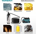 Illustratie van de pomp geschikt voor water, diesel, kerosine, drank, pindaolie en naaimachinolie.