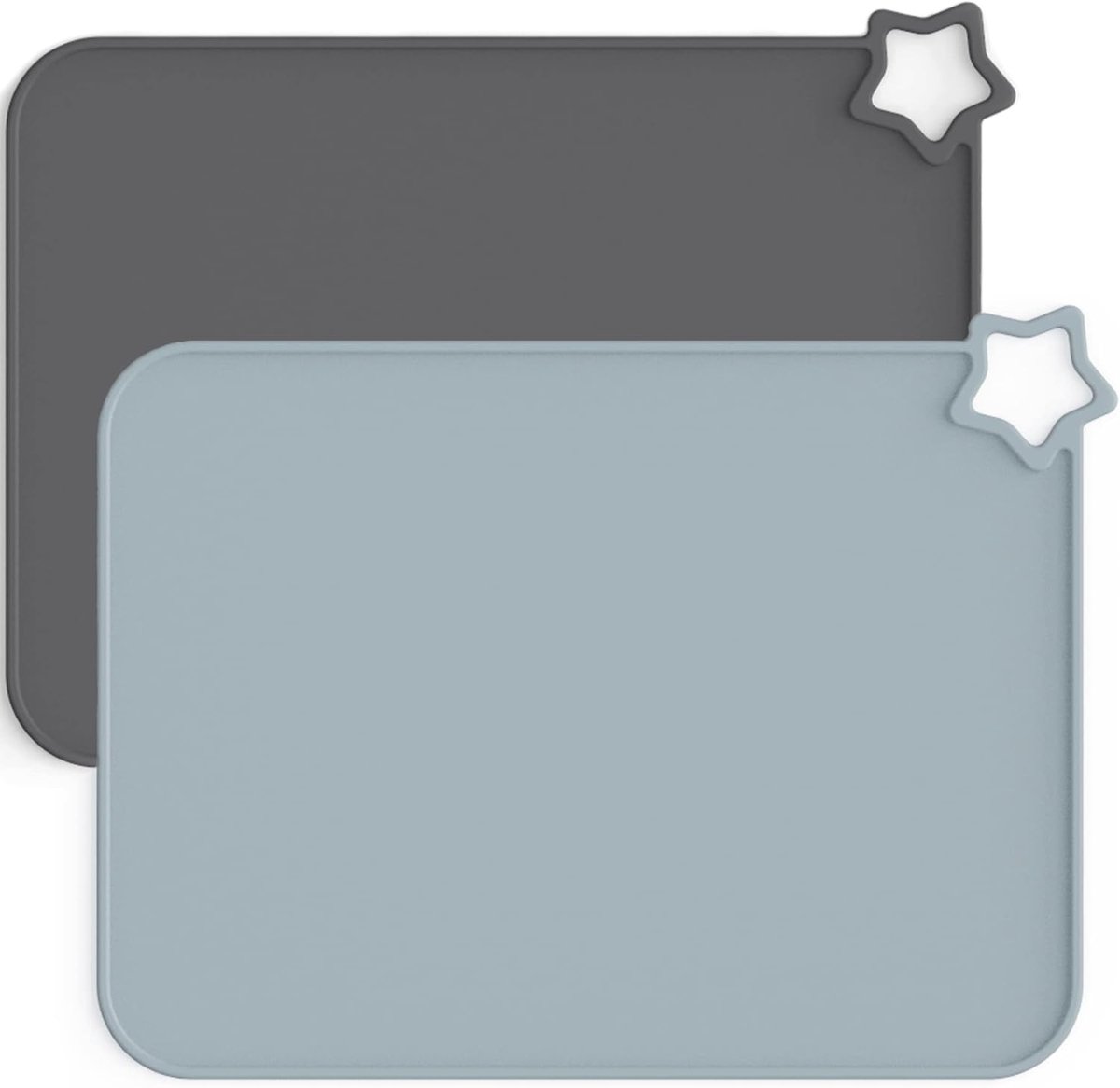 JeiibrZui 2Stuks Baby Siliconen Placemat - 39,9x29,7cm - BPA-vrij en Vaatwasserbestendig - Antislip Eetmatje voor Kinderstoel - Donkergrijs en Lichtgrijs