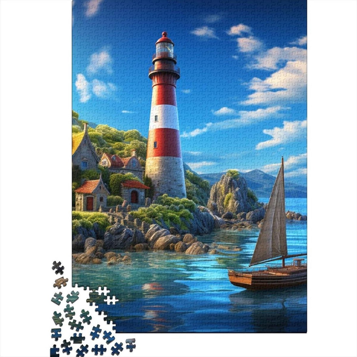 Vuurtoren Puzzel - Houten Legpuzzel - Ontspannend Spel - Premium Materiaal - 1000 Stukjes - Kleurrijk