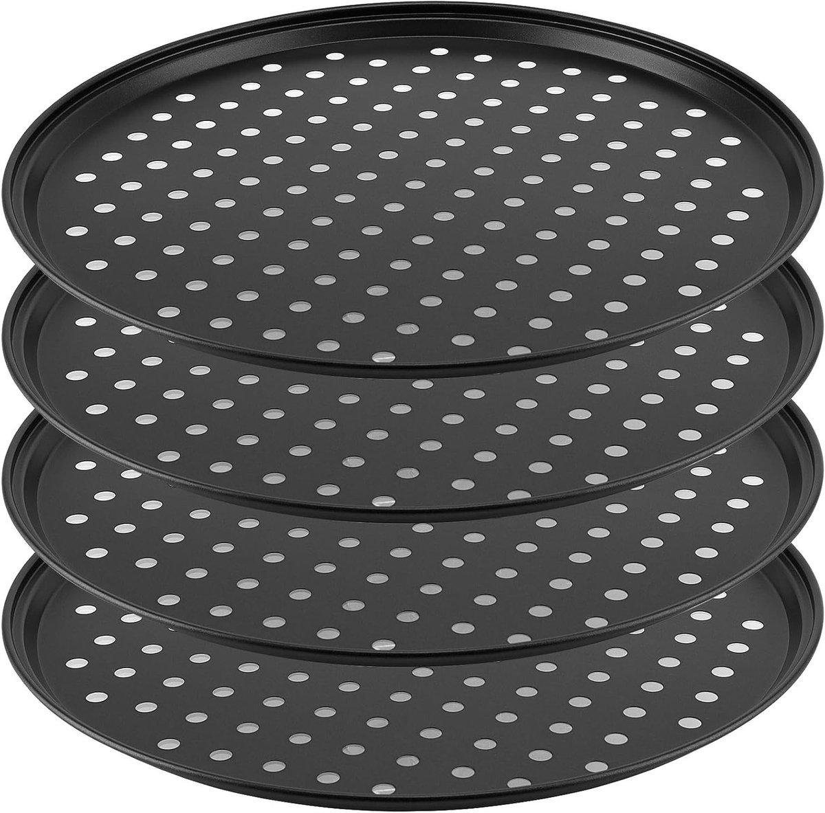 4-delige 32 cm Pizzaschaal 31 8 cm Antiaanbak Carbon Staal Pizzaschaal met Gaten Zwart Rond Oven Pizzaschaal voor Perfecte Pizza's