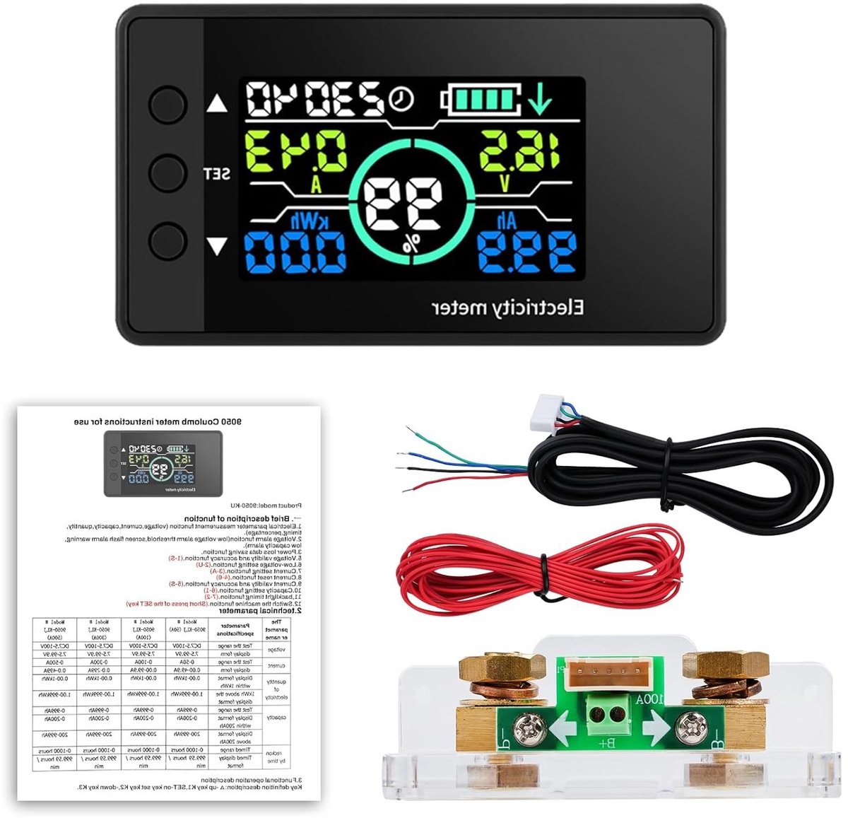 Batterijmonitor 12 V met LCD-display voor Lithium Ion en Ni-batterijen, Capaciteitsbeheer tot 100 A