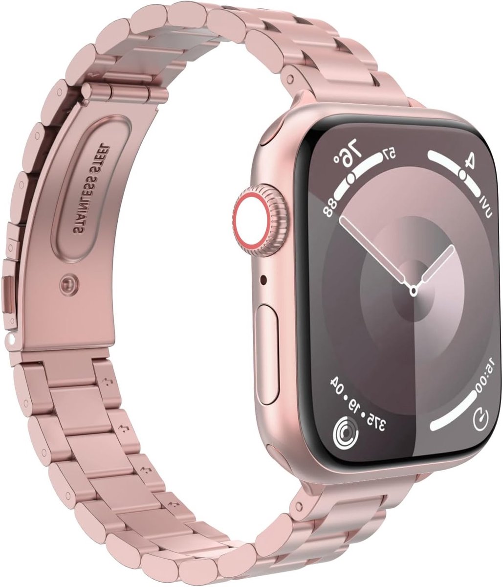 Dunne Roestvrijstalen Armband voor Apple Watch 38mm 40mm 41mm, Verstelbare Metalen Vervangband voor iWatch SE, Series 9, 8, 7, 6, 5, 4, 3, 2, 1 in Roze Kleur