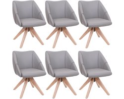 Set van 6 eetkamerstoelen MCW-Q52, keukenstoel, draaistoel, gestoffeerde stoel, eettafelstoel, draaibaar, hout, kunstleer ~ lichtgrijs