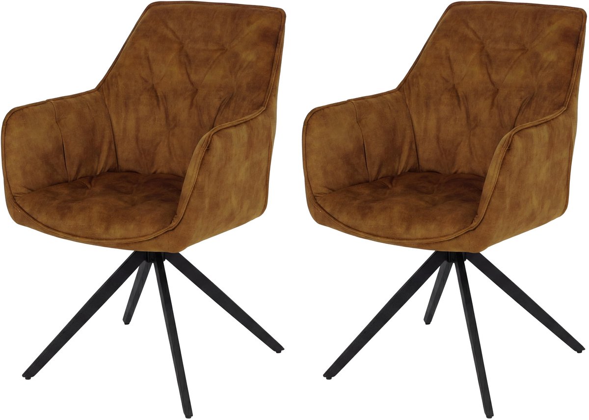 Set van 2 eetkamerstoelen MCW-L80, keukenstoel met draaibare armleuningen en automatische terugvering, fluweel 440 g/m² ~ suède-look, mosterdgeel