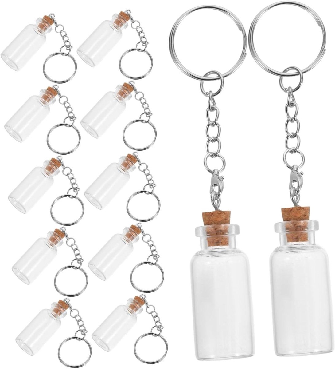 Mini Glazen Flesjes - Sleutelhangers Wenspotjes - DIY Cadeautjes Maken - Set van 12 stuks 