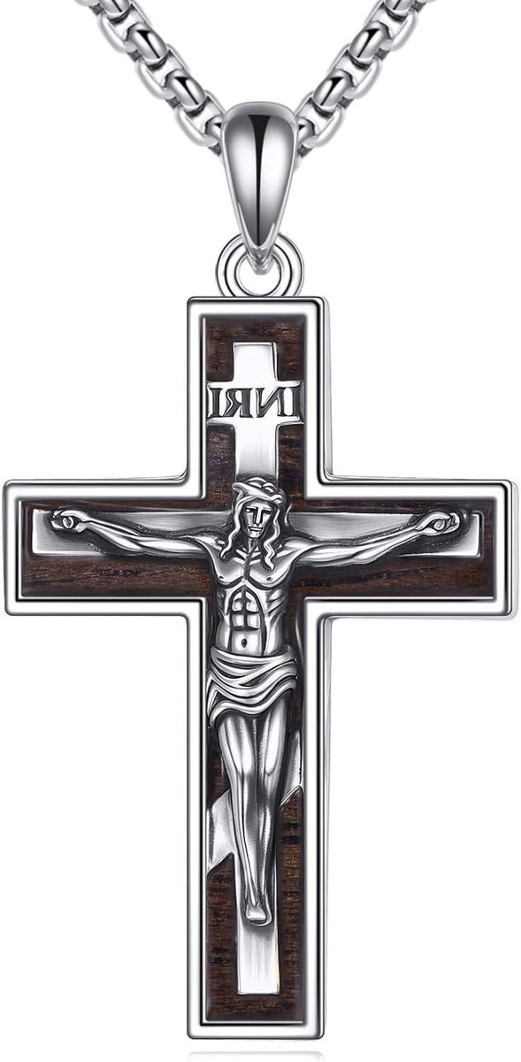Kruis Hanger - Religieus Sieraad - Dagelijks Dragen - Houten Pendent - 7.5 cm - Bruin