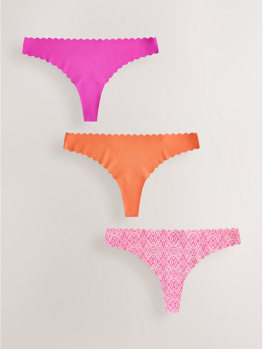 Next - Dames - Set van 3 No VPL Scallop Brazilian-strings - Roze