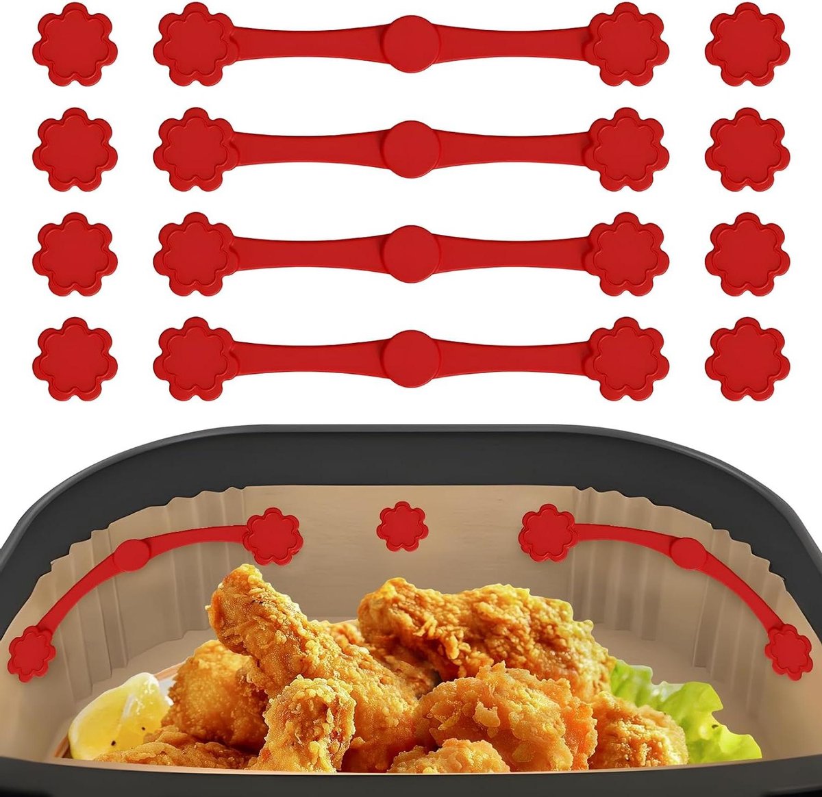 Magneten voor Airfryer - Bakpapier Clips - Airfryen Zonder Knoeien - Hittebestendig Siliconen - 12 Stuks - Rood