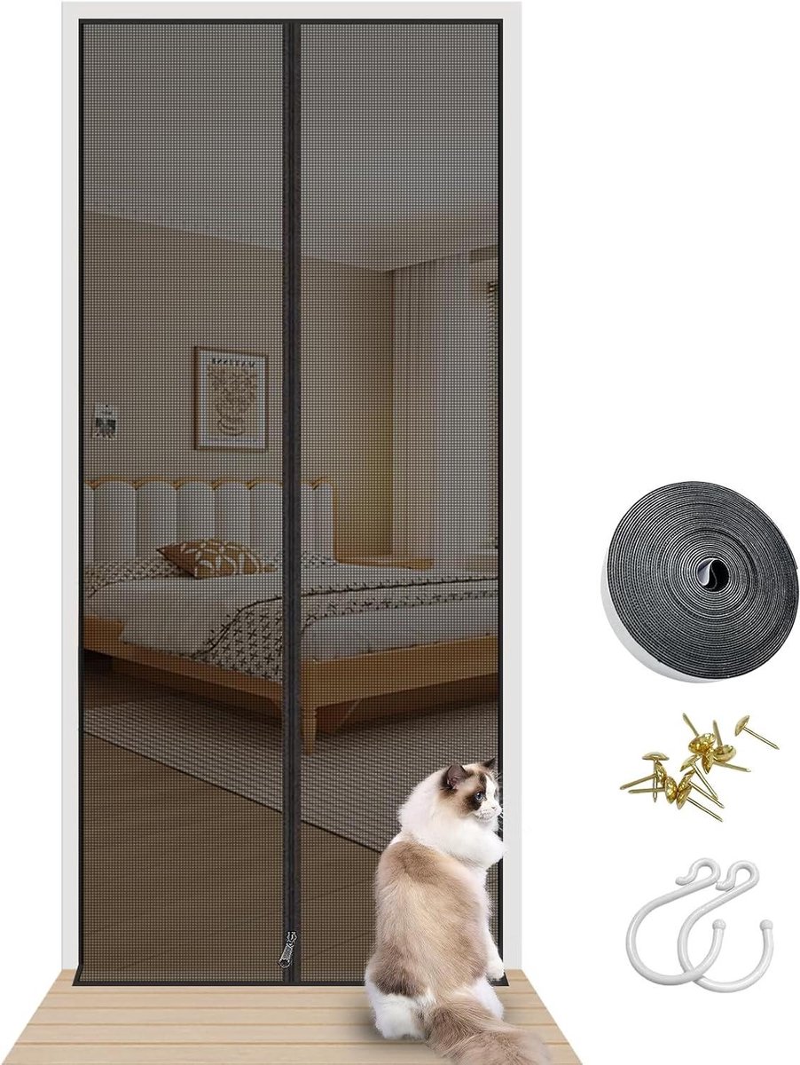 Vliegengaas Deur - Huisdierhek - Huisdieren Buiten Houden - Verdikt Nano-net - 90x200 cm - Zwart