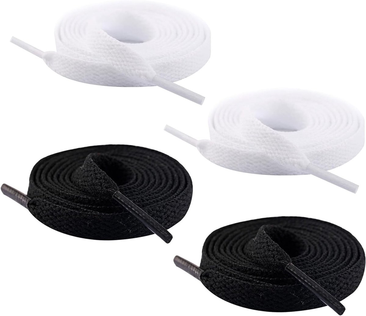 Vervangende Platte Veters voor Sportschoenen, Hardloopschoenen en Trainers - 8 mm Breed, Zwart en Wit, 1 Paar van Elke Kleur