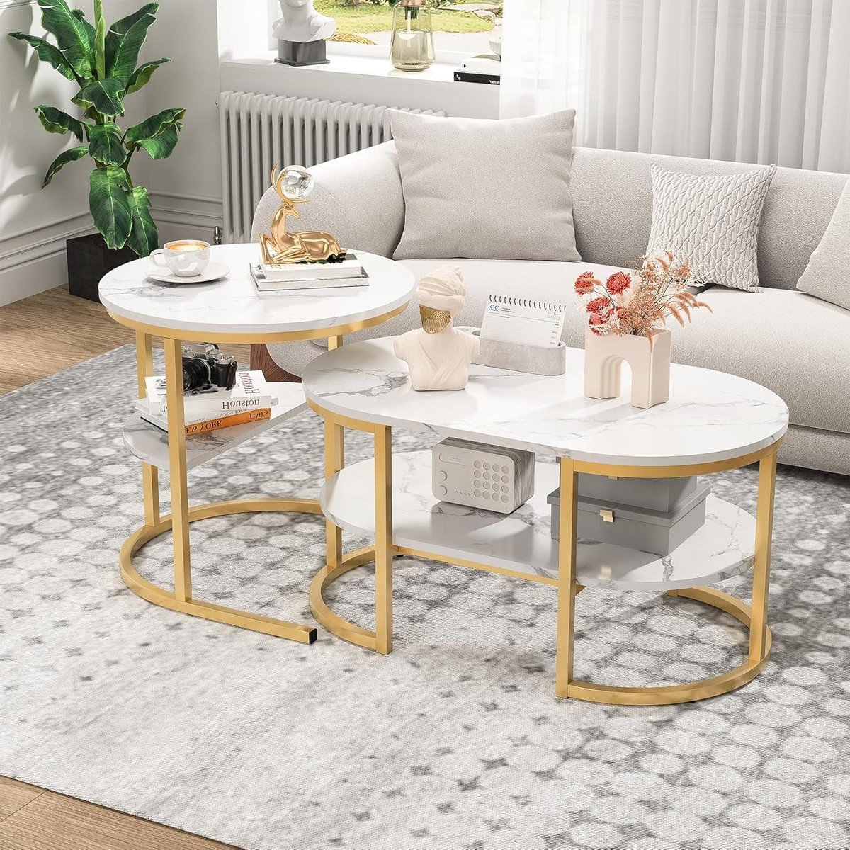 Salontafel Set - Tafel Set - Woonkamer Decoratie - Nesten Ruimtebesparend - 70x70x45cm - Goud