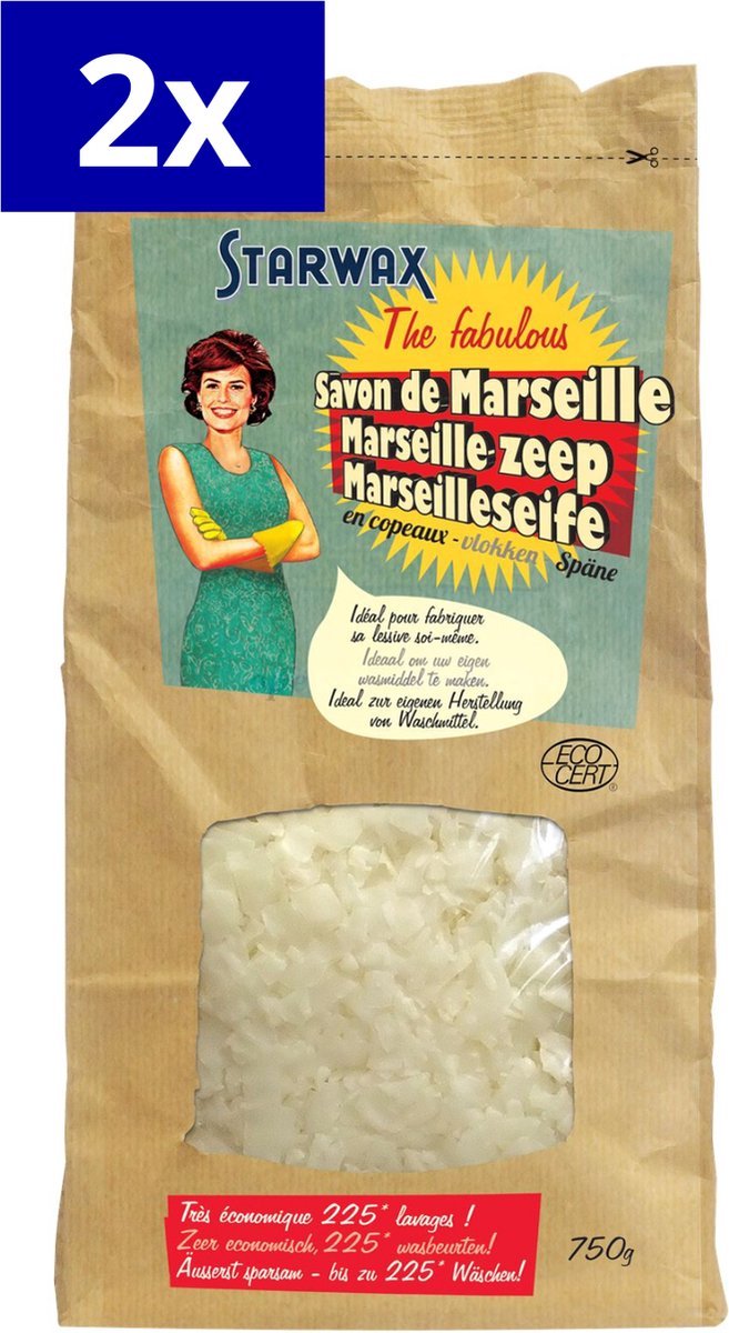 Starwax vlokken marseillezeep 1,5KG (2 x 750GR) - Marseillezeep