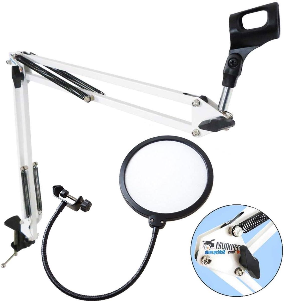 Microfoon Statief - Scharnierarm Zwenkarm - Podcasting Opnemen - 360 Graden Draaibaar - 35 Centimeter - Wit