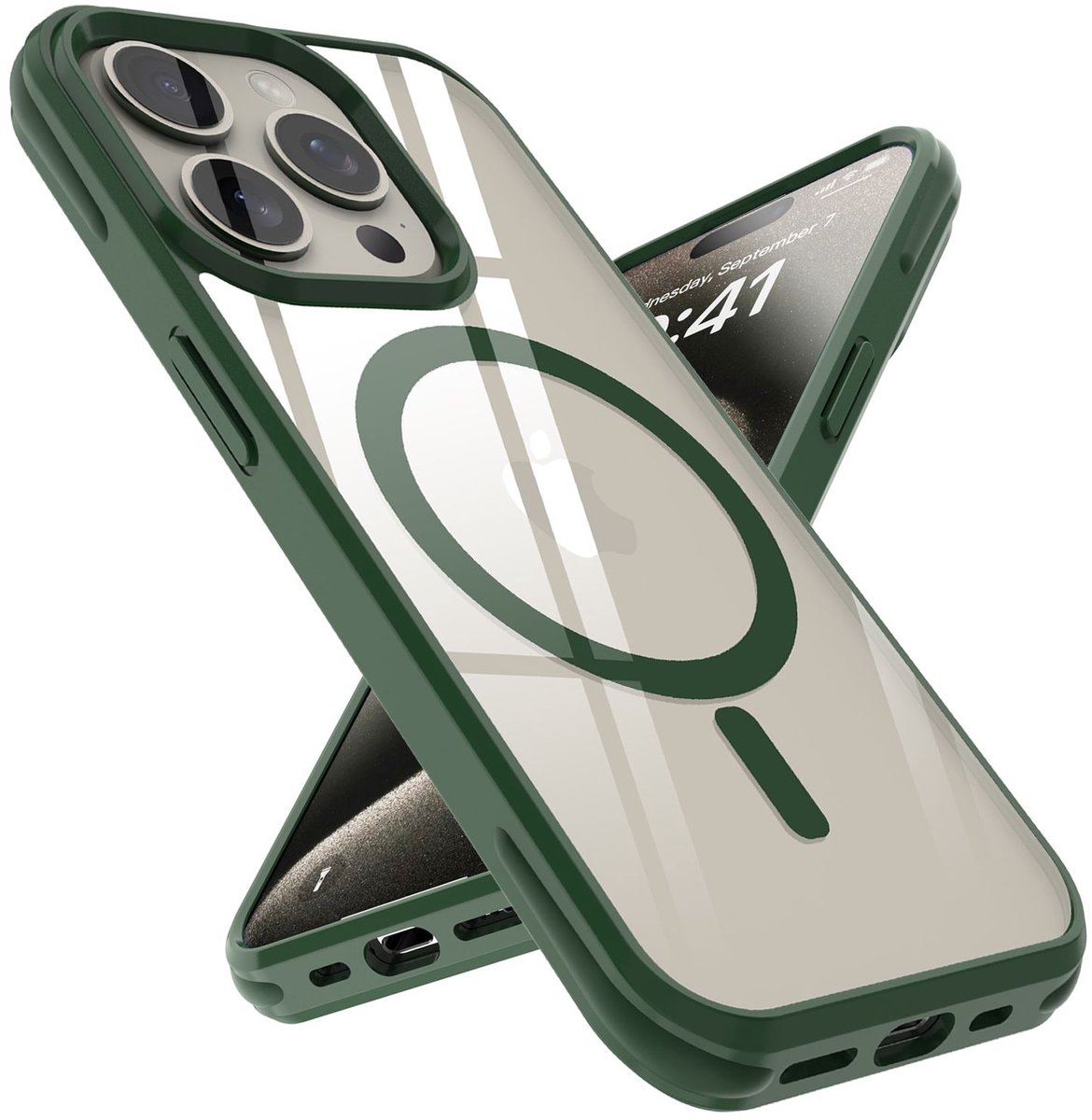 Hoesje geschikt voor iPhone 15 PRO MAX in Donkergroen geschikt voor Magsafe