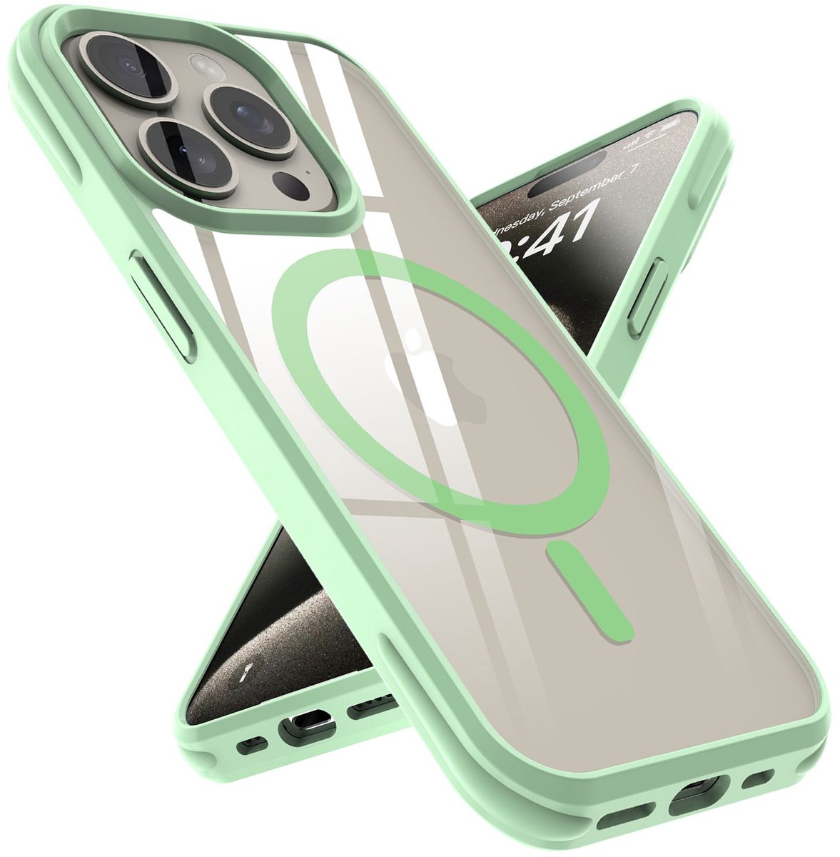 Hoesje geschikt voor iPhone 15 PRO in Lichtgroen geschikt voor Magsafe