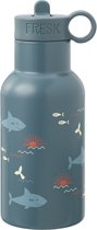 Fresk Thermosfles 350 ml - RVS Waterfles - Lekvrije Drinkfles voor Kinderen - Koude en Warme Dranken - BPA-vrij - Onbreekbaar - 2 Doppen - Thermosbeker - Drinkbeker Jongens - Blauw - Shark