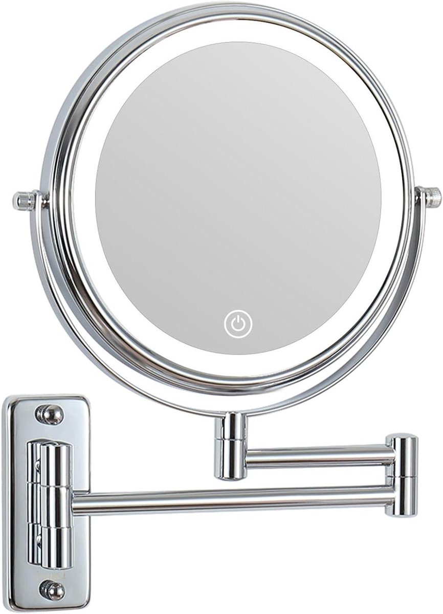 Vergrotende Make-upspiegel - Wandspiegel Verlicht - Gedetailleerde Make-up - Drie Kleurtemperaturen - 8 inch - Chroom