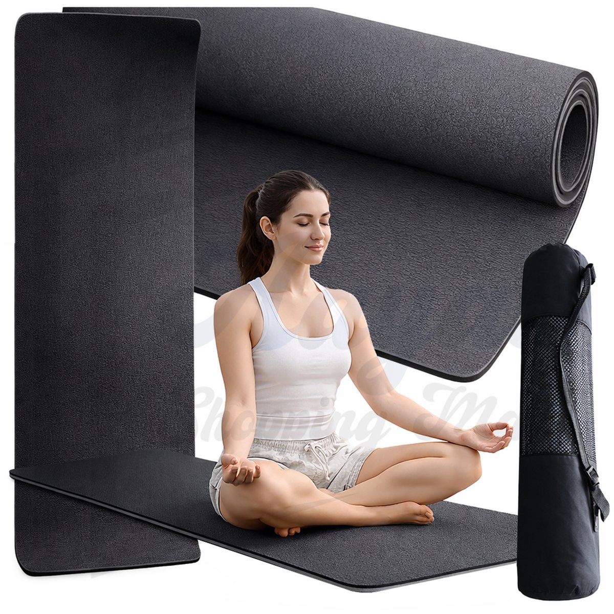 Premium Zwarte Yoga Mat 60×183×0,6 cm – Antislip Fitness & Oefenmat – 84299
