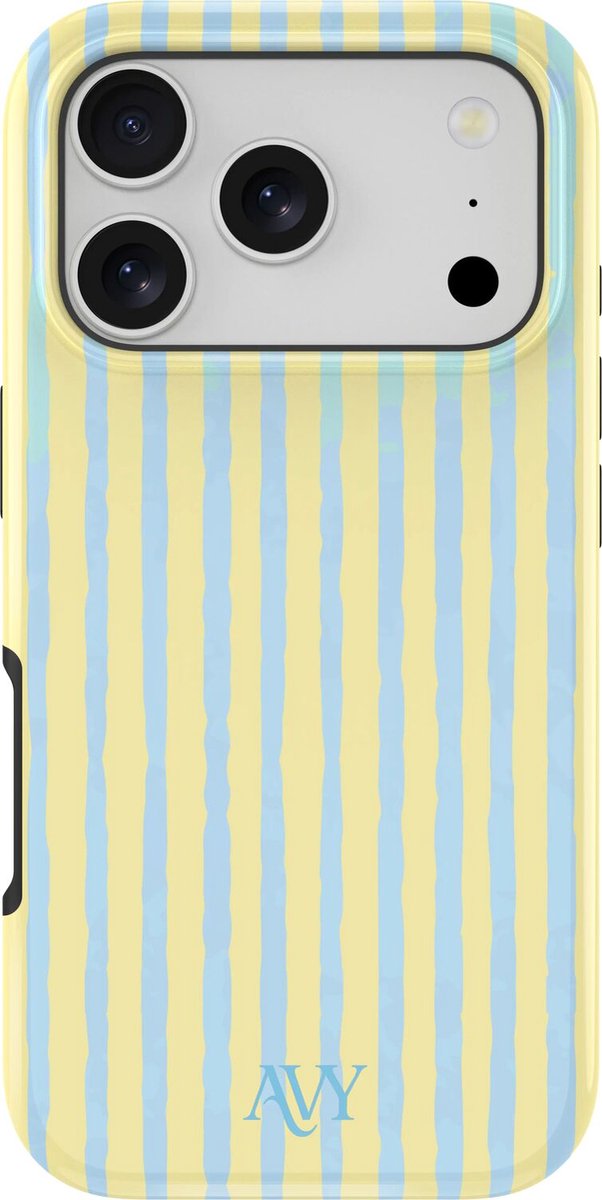 AVY Hoesje geschikt voor Apple iPhone 17 Pro Max | Lemon Sky | Strepen | Blauw & Geel | Hard Shell Back Cover | Compatibel met MagSafe & Qi2