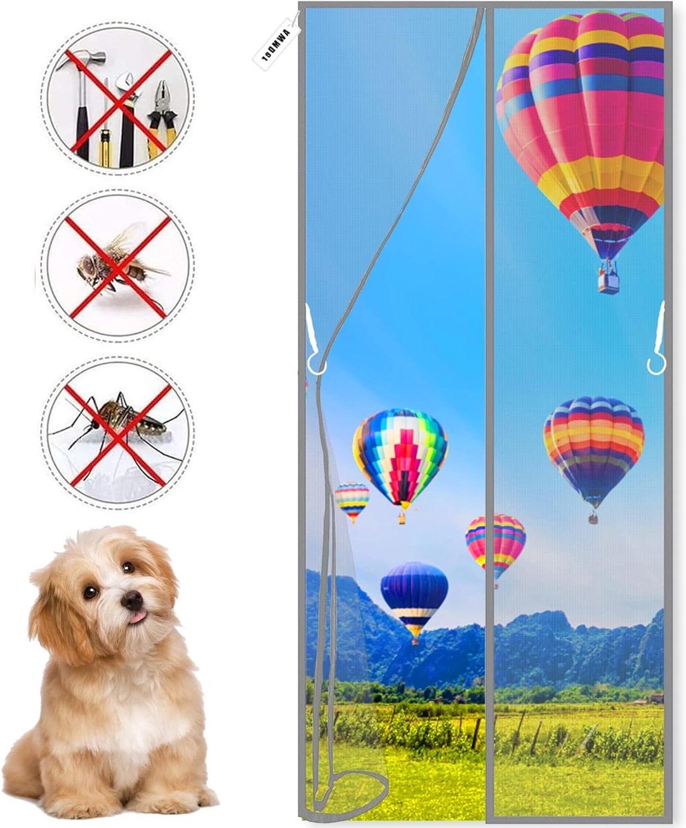 Hordeur - Vliegendeur - Insecten Buiten Houden - Automatisch Sluitend - 75 x 205 cm - Grijs