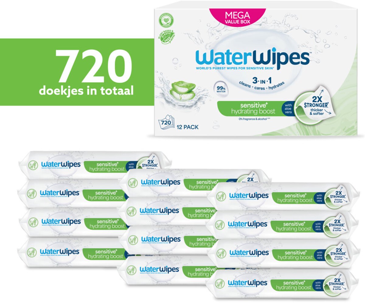WaterWipes Baby Hydrating Clean Billendoekjes - 12x60 = 720 stuks