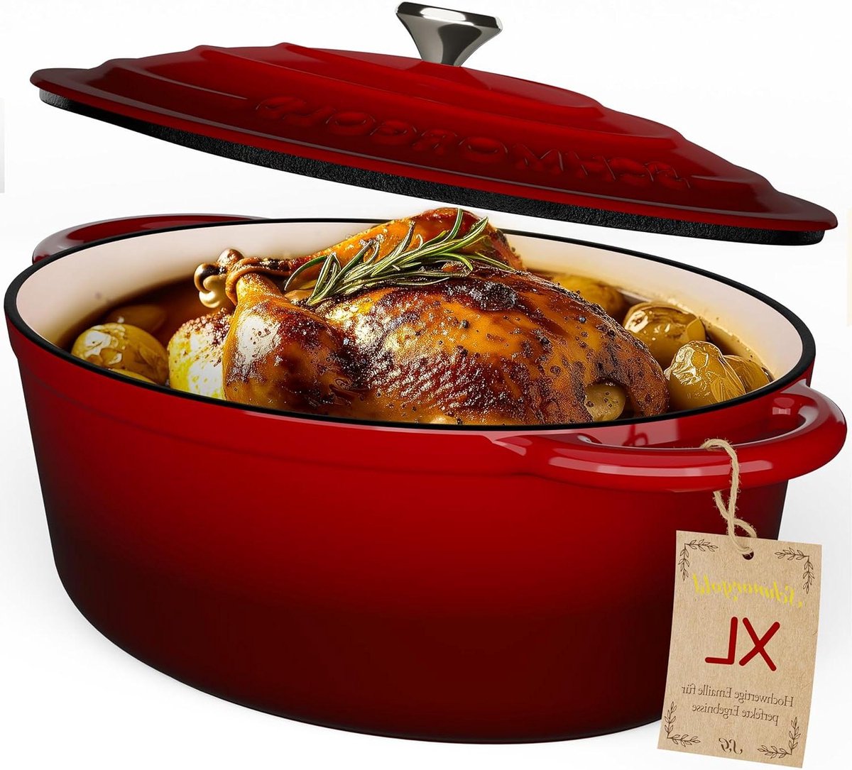 Geëmailleerde Braadpan - Gietijzeren Stoofpan - Langzaam Garen - Perfecte Warmteverdeling - 33 cm - Rood