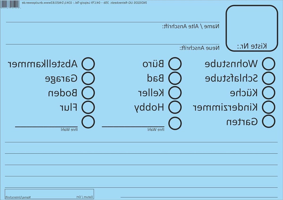 Verhuisetiketten - Verhuisstickers Stickers - Verhuizing Organiseren - Beschrijfbaar Folie - DIN A6 148 x 105 mm - Blauw