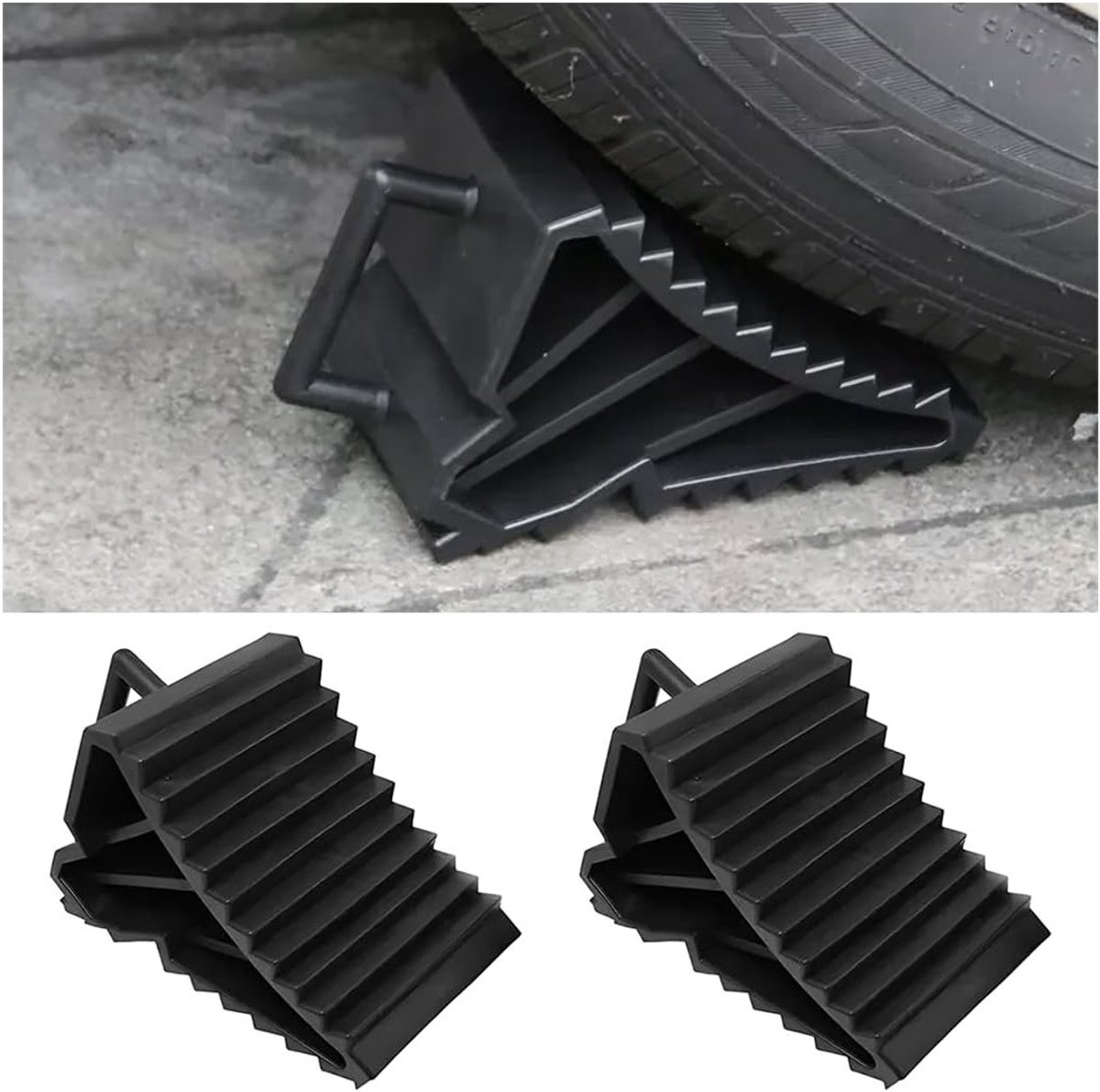 2 Stuks Trailer Wedges - Wielblokken met Handvat voor Auto, Caravan en Motorhome, Veiligheidsaccessoires voor Parkeren en Stabiliteit