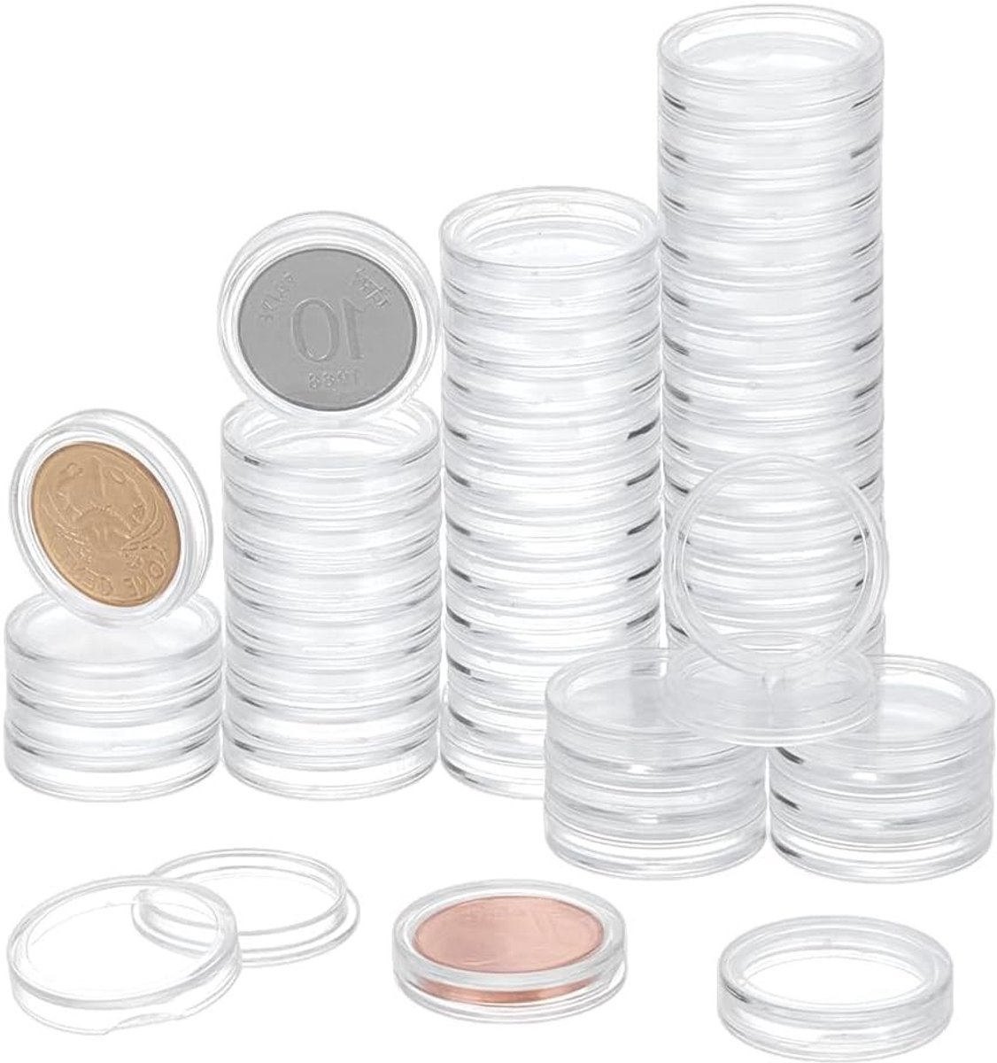 160 Stuks Coin Capsules Houder voor Verzamelaars - 16mm Plastic Muntopslag, Duidelijke Ronde Beschermcases en Organiser voor Muntverzameling