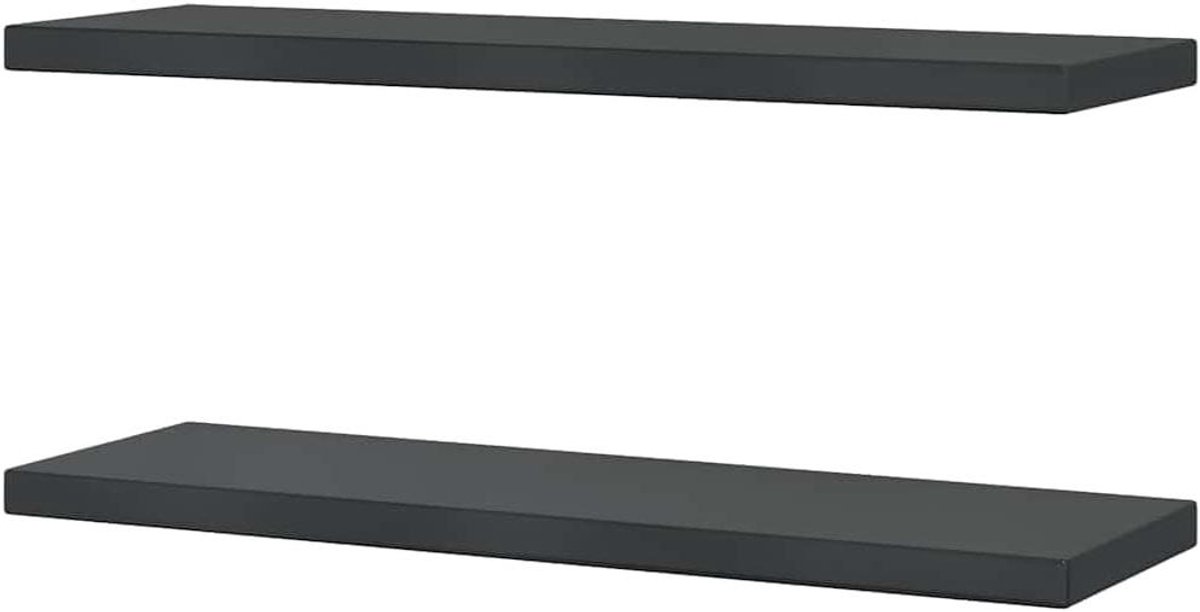 Wandschappen 2 st - Wandplank rekje - Decoreren en opbergen - Roestvrij staal - 75x235x3 cm - Zwart