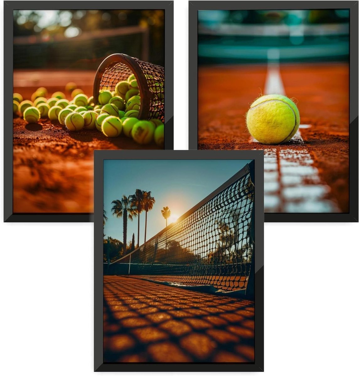 Tennis Posterset - Sportieve Wandafbeeldingen - Muurdecoratie - Dynamische Motieven - Set 7 21x30cm - Meerdere kleuren