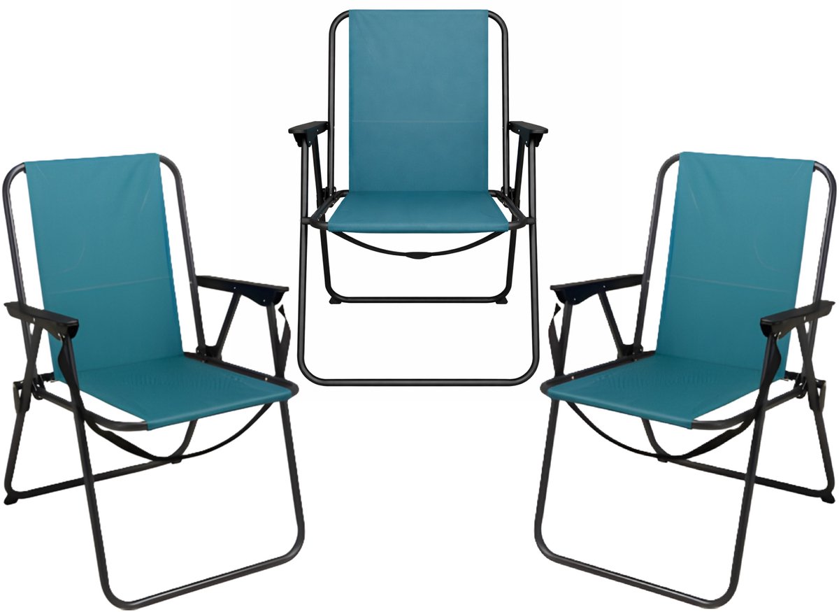 Redcliffs Klapstoel unica - 3x - turquoise - opvouwbaar - 75 x 38 cm - metaal/polyester - campingstoel / tuinstoel