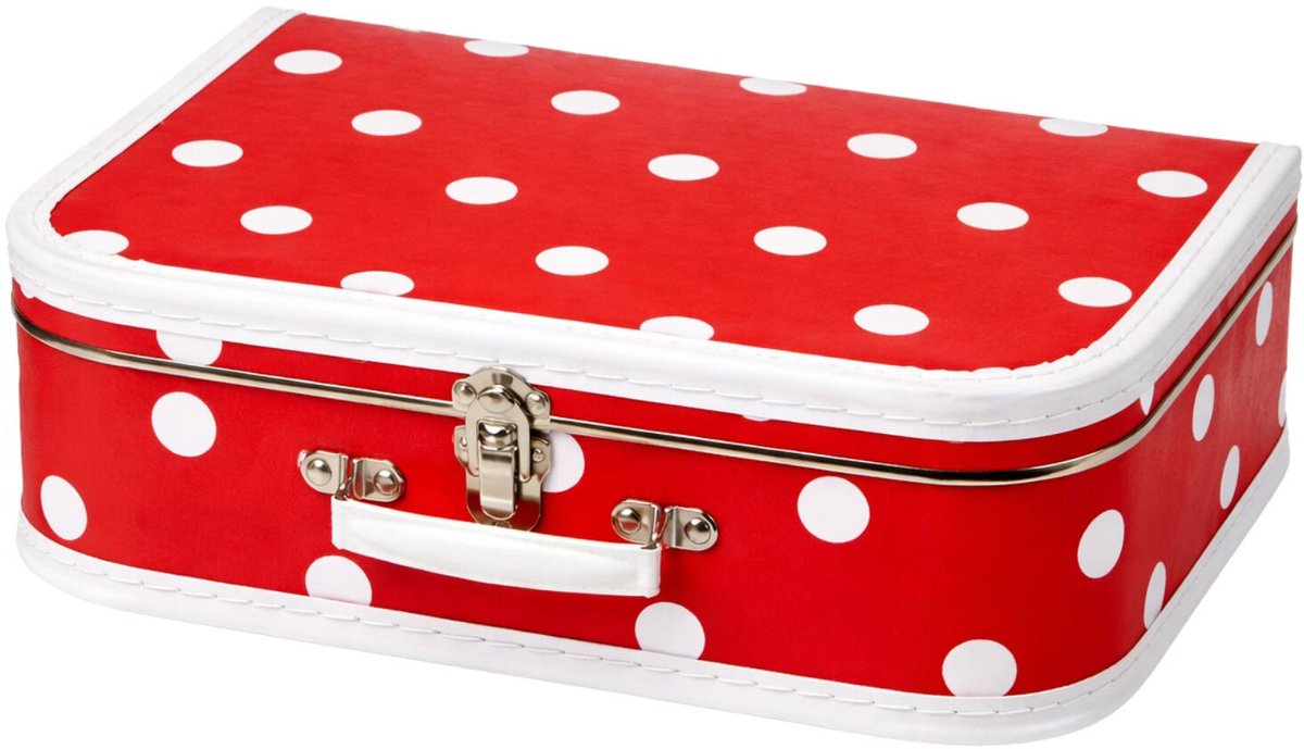 Kinderkamer opberkoffer polkadot - rood / wit - 35 cm - karton - kinderkoffer - speelkoffer