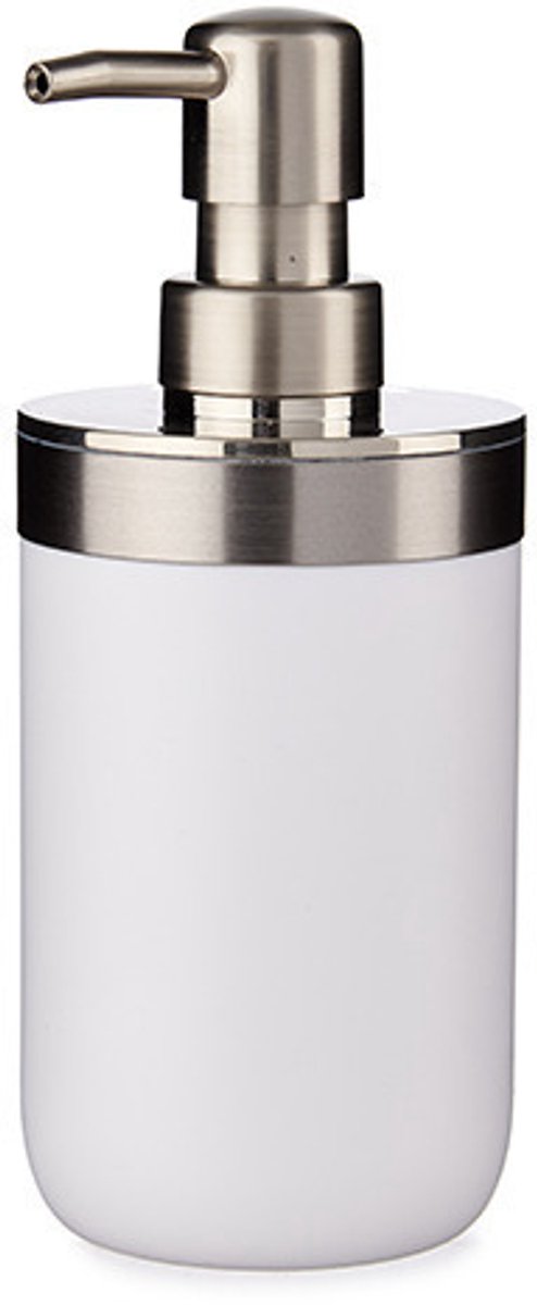 Berilo Zeepdispenser pompje - 16 cm - kunststof en rvs - wit/zilver - 360 ml - toilet - keuken - badkamer