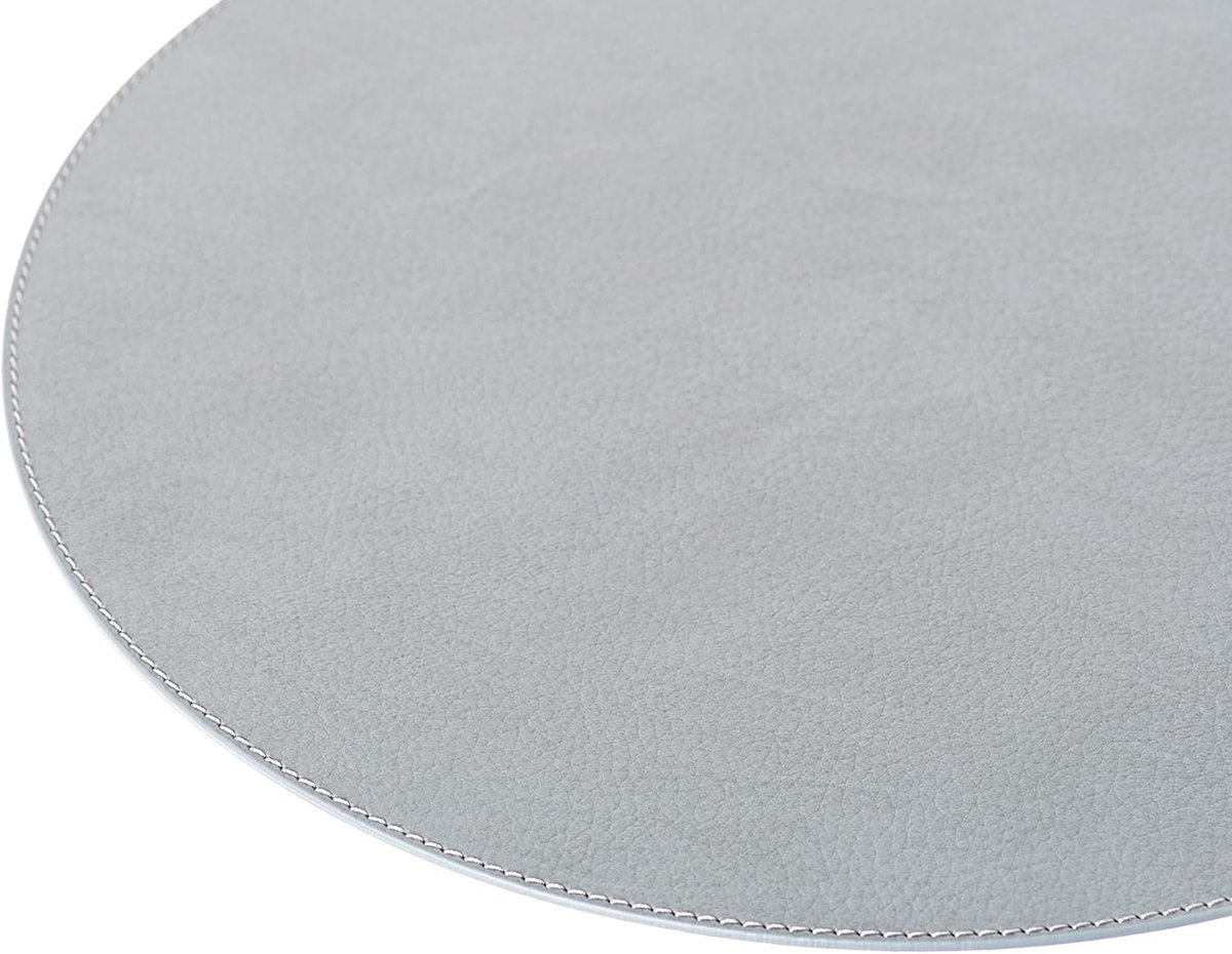 Placemat Rond - Tafelonderlegger - Eettafel Beschermen - Gerecycled Leer - 38 cm - Vuilgrijs