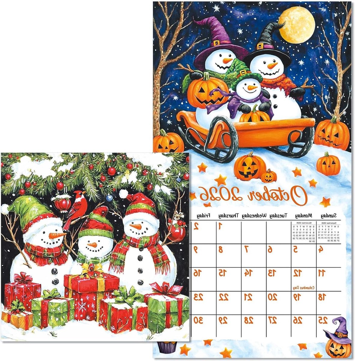 Wandkalender 2026 - Maandplanner Planner - Afspraken Plannen - Vrolijk Sneeuwpop Thema - 35 x 61 cm - Multicolor