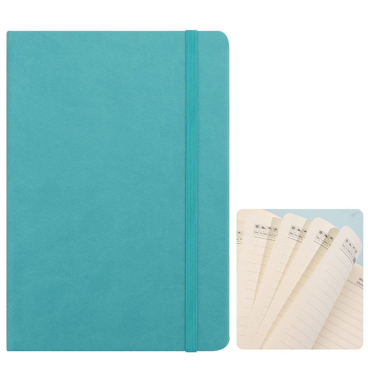 Notitieboek A5 Gelinieerd - Met elastische sluiting - Journal - Pu Lederen Notebooks - Pocketnotitieboekje - Notitieboekjes - Draagbaar notitieboek -+ Gelinieerd - 200 Pagina's per Stuk - 80 Grams Papier - Voor kantoor, thuis en school - Groen