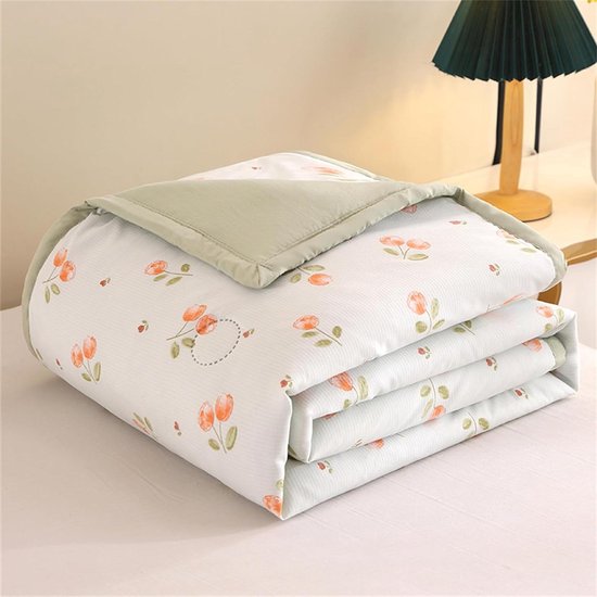 Dekbed zonder overtrek - Zomerdekbed Gewatteerd - Comfortabel slapen - Omkeerbaar ontwerp - 180x200cm - Oranje bloemen