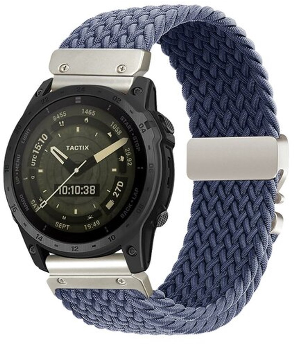 By Qubix - Geschikt voor Garmin bandje - 26mm Quickfit - Braided nylon band met parachute sluiting - Blauwgrijs - Geschikt voor Garmin Instinct 3 - 50mm