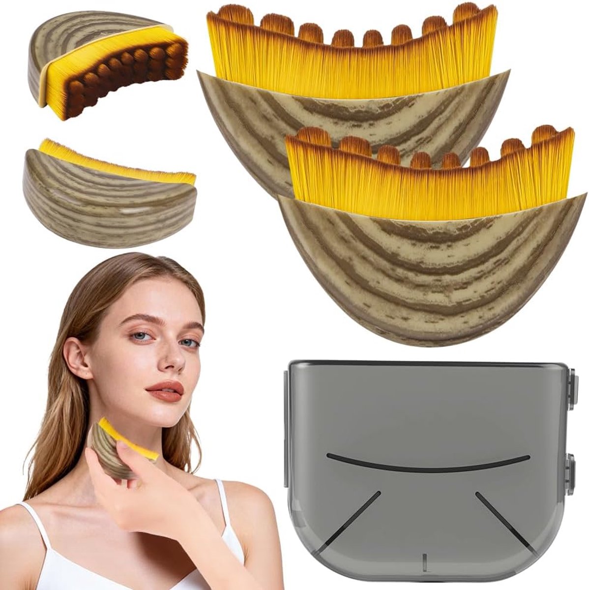 Sander Shop 2 stuks gezichtsborstel met lymfemassageapparaat, droge gezichtsborstel, contourkwast voor gezicht, kin en kaak, ergonomisch ontworpen