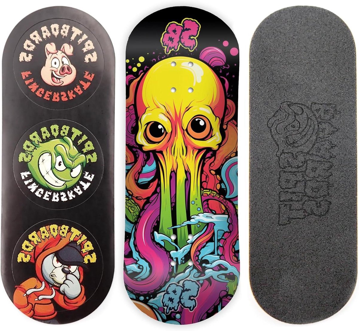 Fingerboard Dek Houten Skateboard Trucs Oefenen Geoptimaliseerd Concave 34 x 96 mm Alien Octopus