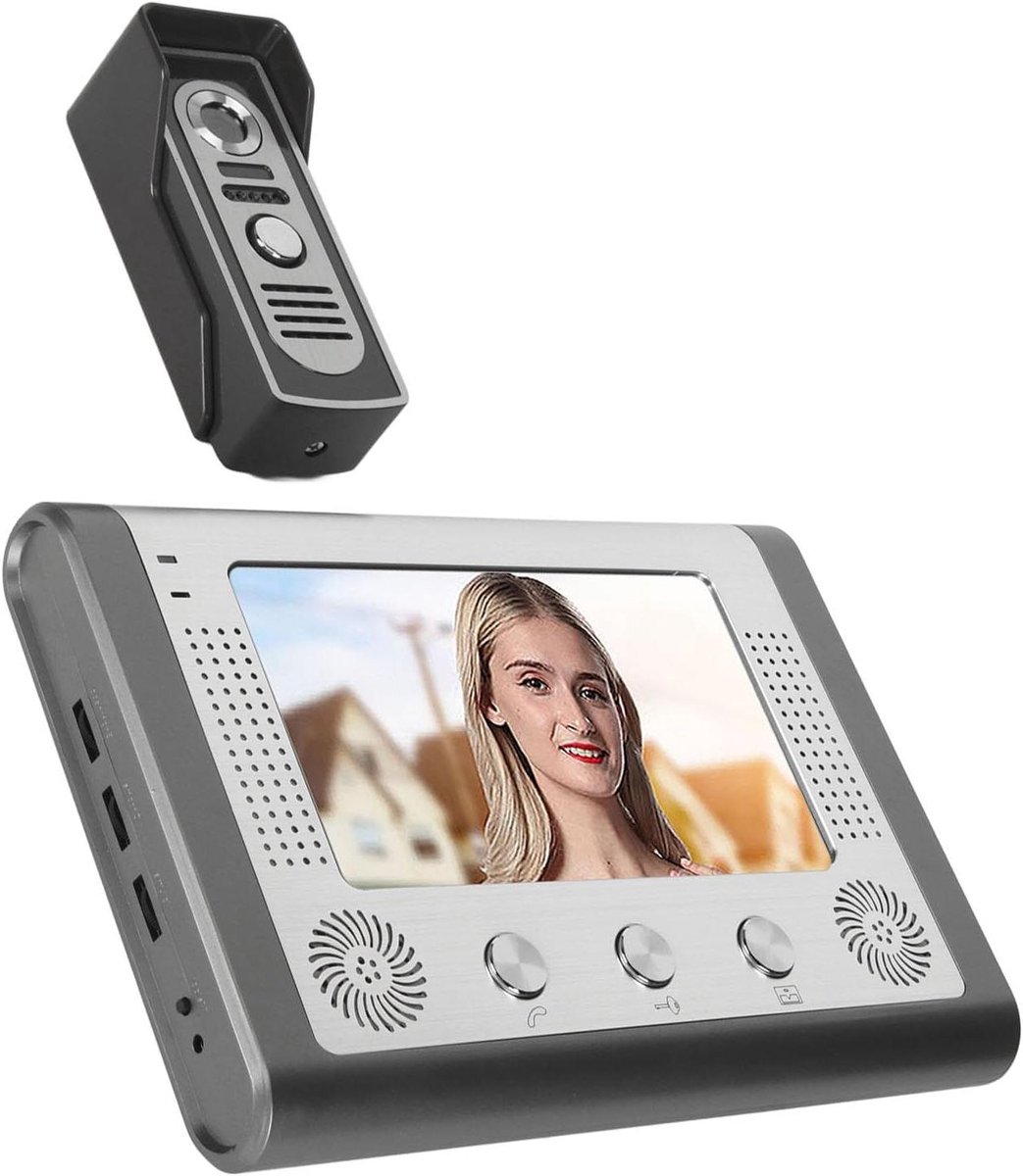 Video Intercom Deurbel - Deurtelefoon Systeem - Huisbeveiliging - 7 Inch Kleurenscherm - 5 meter kabel - Zilver