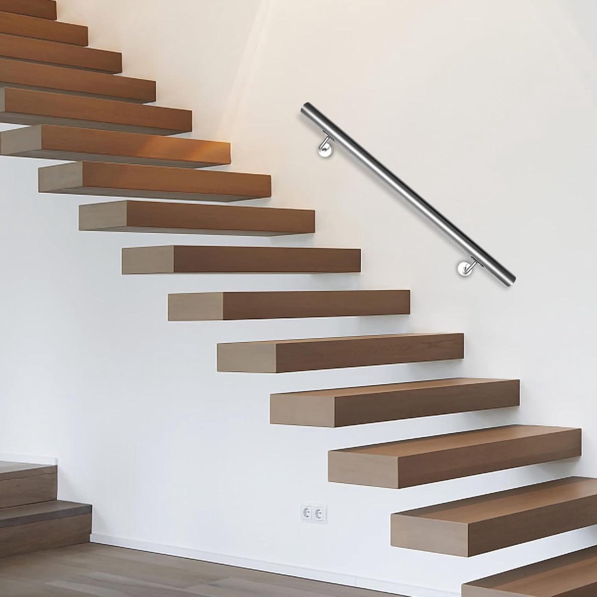 Trapleuning Roestvrij Staal - Wandleuning Balustrade - Veiligheid Binnenshuis - Weerbestendig Geborsteld Metaal - 140 cm - Zilverkleurig