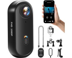 Actiecamera 1080P WiFi Bodycam Mini 360° Actiecamera Sportcamera Waterdicht tot 30 m Multifunctionele Accessoires Mini Camera Helmcamera Motorfiets Zwart