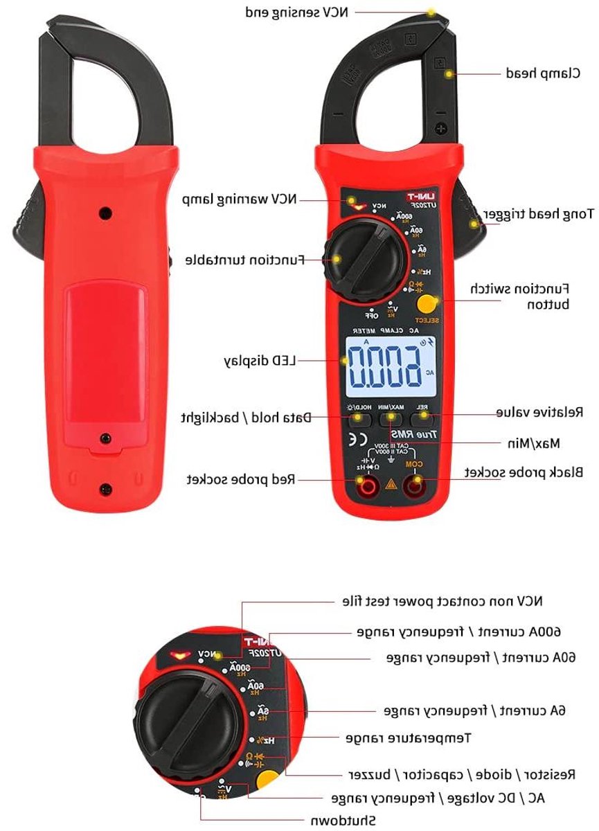 Digitale Stroomtang - Ampèremeter Tester - Stroom Meten - True RMS Meting - 600V CAT III - Multicolor